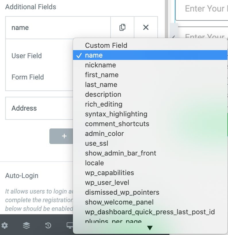 available user fields