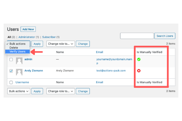 Manually Verify Users in WordPress and Elementor