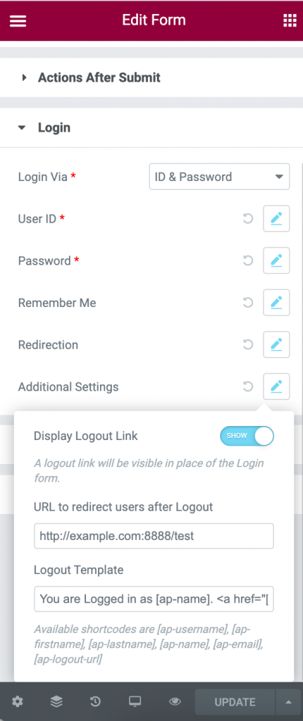 elementor logout button